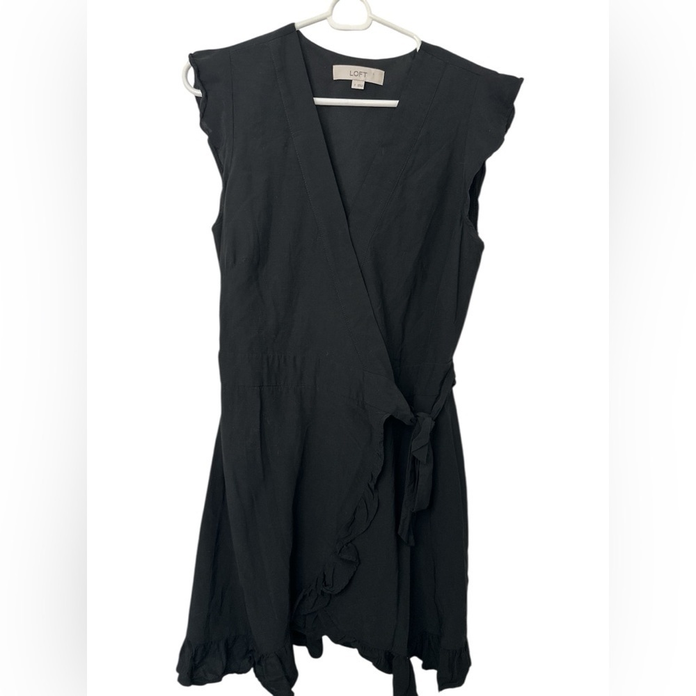 LOFT Black Ruffled Wrap Sundress